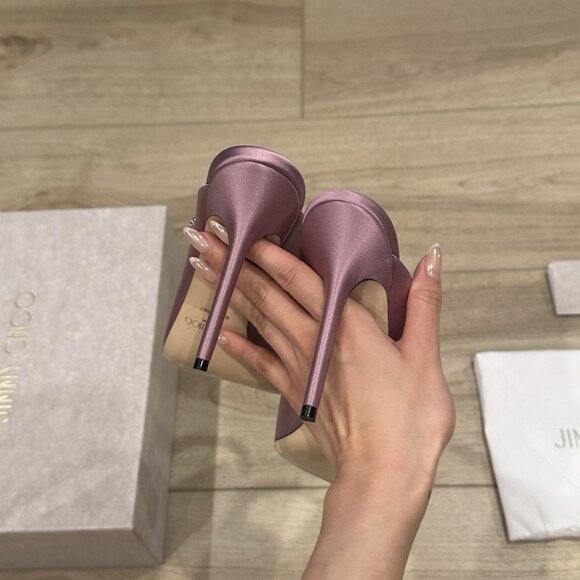 Jimmy Choo Bing 100 Lilac Satin EU 39 US 8.5 Light Purple Crystal Embellishment - Picture 5 of 15